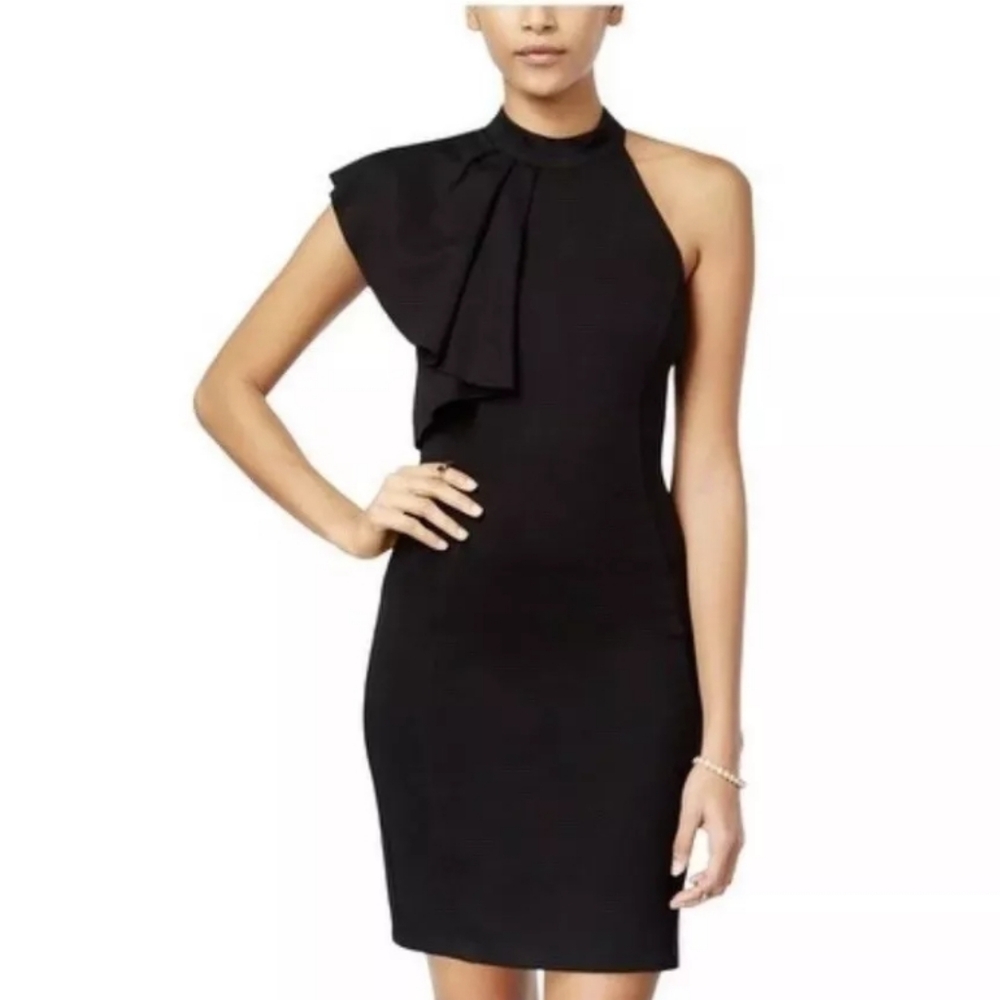 She + Sky Black One Shoulder Ruffle Bodycon Dress Size S
